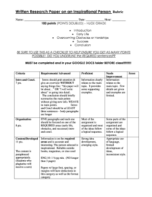 Inspirational Person Research Paper Rubric