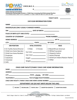Live Scan Information Form
