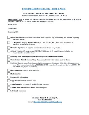 UCSF Head & Neck Radiation Oncology New Patient Checklist