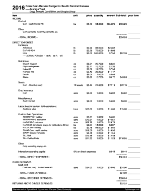 2016 Corn Cost-Return Budget