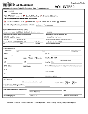 California Live Scan Request for School Volunteers