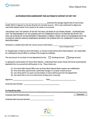 Georgia Direct Deposit Authorization Form
