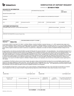 Verification of Deposit Request Form