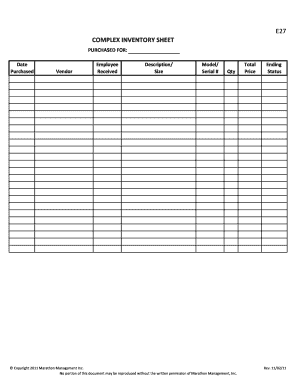 E27 COMPLEX INVENTORY SHEET - formsmarathonpmcom