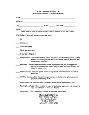 Montana FWP Interested Persons List Form