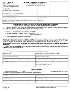 Oklahoma Claimant's Application for Change of Physician