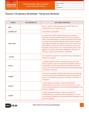 George Washington Medicine Vocabulary Worksheet