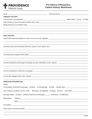 Patient History Worksheet