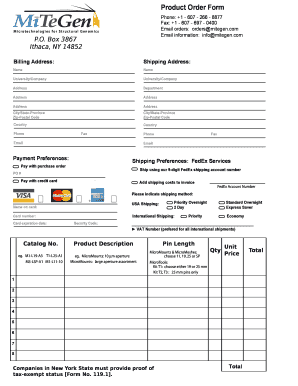 Product Order Form