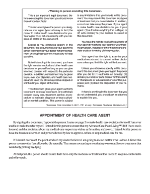 Tennessee Health Care Agent Appointment Form