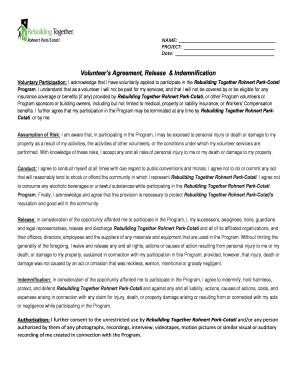 Volunteer Agreement Release Indemnification