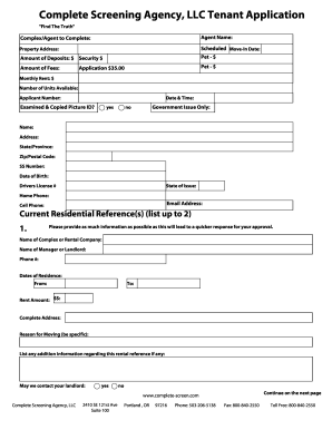 Complete Screening Agency, LLC Tenant Application