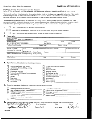 Streamlined Sales and Use Tax Agreement Certificate of Exemption