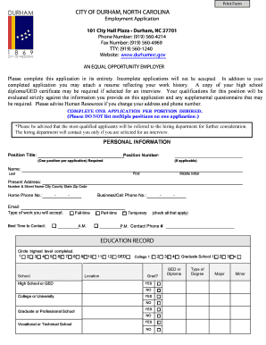 City of Durham Employment Application