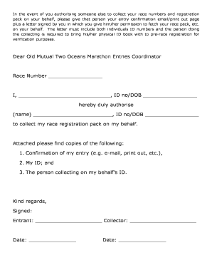 Old Mutual Two Oceans Marathon Authorization Letter