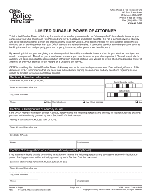 Ohio Police & Fire Pension Fund Limited Durable Power of Attorney