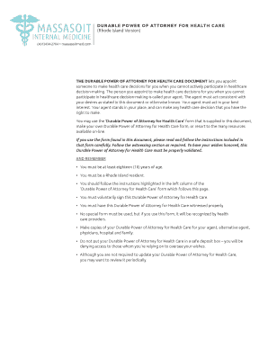 Rhode Island Durable Power of Attorney for Health Care