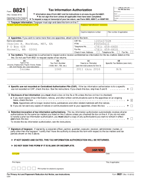 IRS Form 8821 Tax Information Authorization