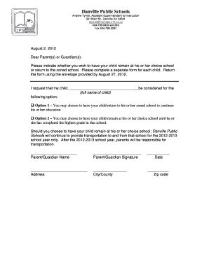 Danville Public Schools Choice School Form