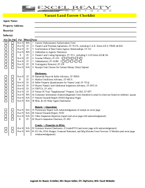 Vacant Land Escrow Checklist