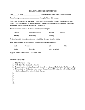 Head Start Food Experience Form