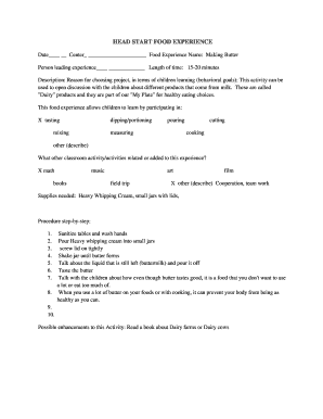 Head Start Food Experience Form