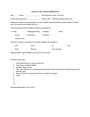 Head Start Food Experience Form