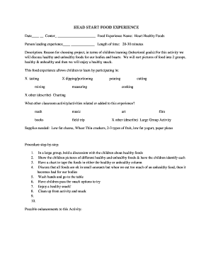 Head Start Food Experience Form