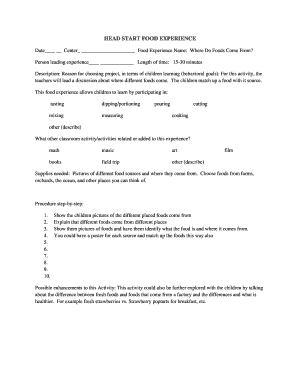 Head Start Food Experience Form