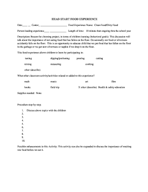 Head Start Food Experience Form