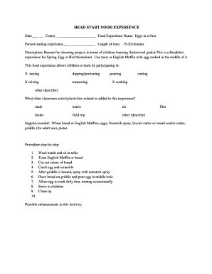 Head Start Food Experience Form
