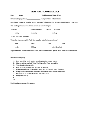 Head Start Food Experience Form