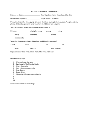 Head Start Food Experience Form