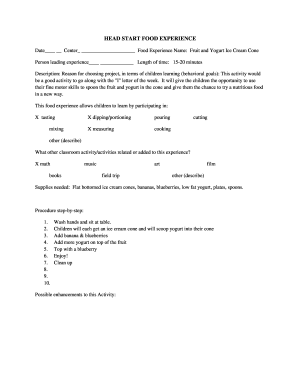 Head Start Food Experience Form