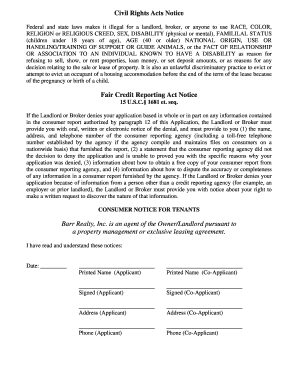 US Federal Rental Application and Fair Housing Notice
