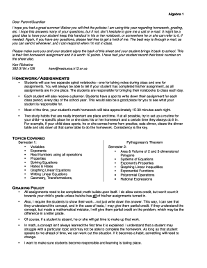 Algebra 1 Parent Guardian Handbook