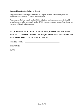 Tennessee Mandatory Child Abuse Reporting Form