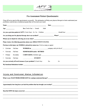 Pre-Assessment Patient Questionnaire