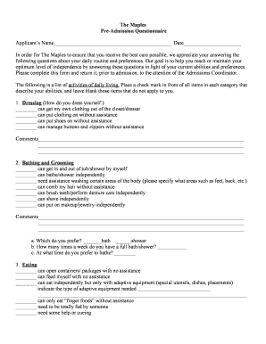 The Maples Pre-Admission Questionnaire