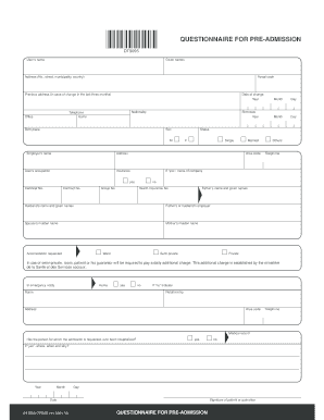 Pre-Admission Questionnaire
