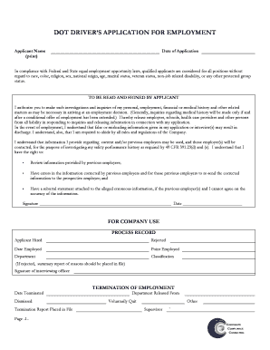 DOT Driver’s Application for Employment