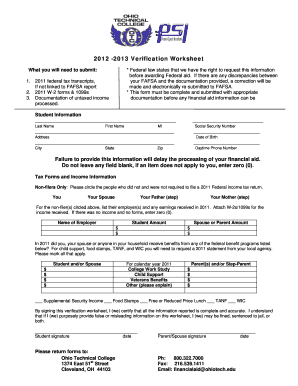 2012-2013 Verification Worksheet