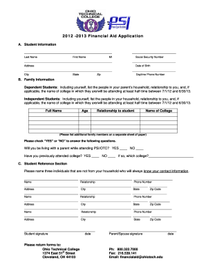 2012-2013 Financial Aid Application