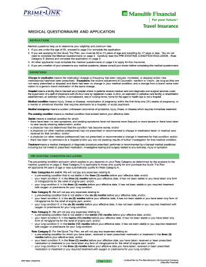 Manulife Travel Insurance Medical Questionnaire