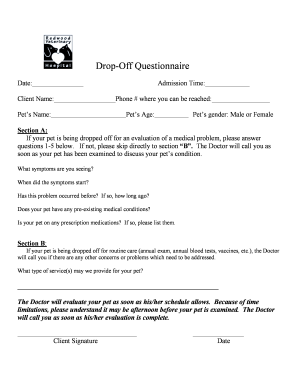 Drop-Off Questionnaire - Redwood Veterinary