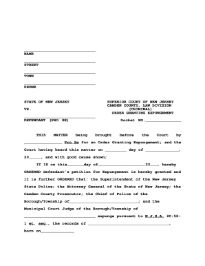 New Jersey Expungement Order