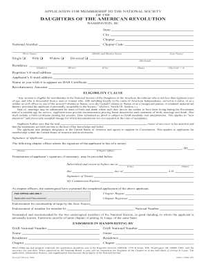 Daughters of the American Revolution Membership Application