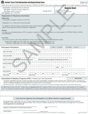 Gerber Tours Trip Registration Form