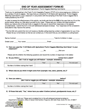 End of Year Assessment Form for Fruit & Veggie Program