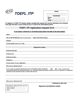 TOEFL ITP Registration Request Form